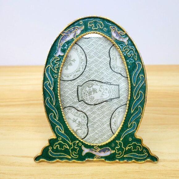 Vintage Cloisonne Dolphin Tabletop Picture Frame - Picture 3 of 10
